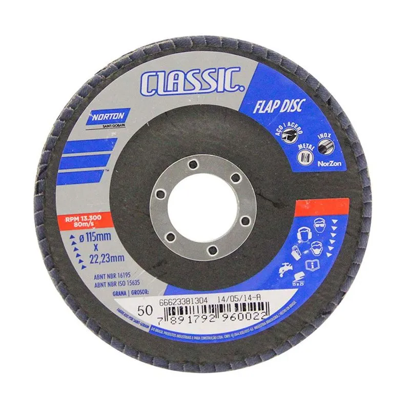 Disco de desbaste para metais 115x22mm grão 50 preto Norton Norton