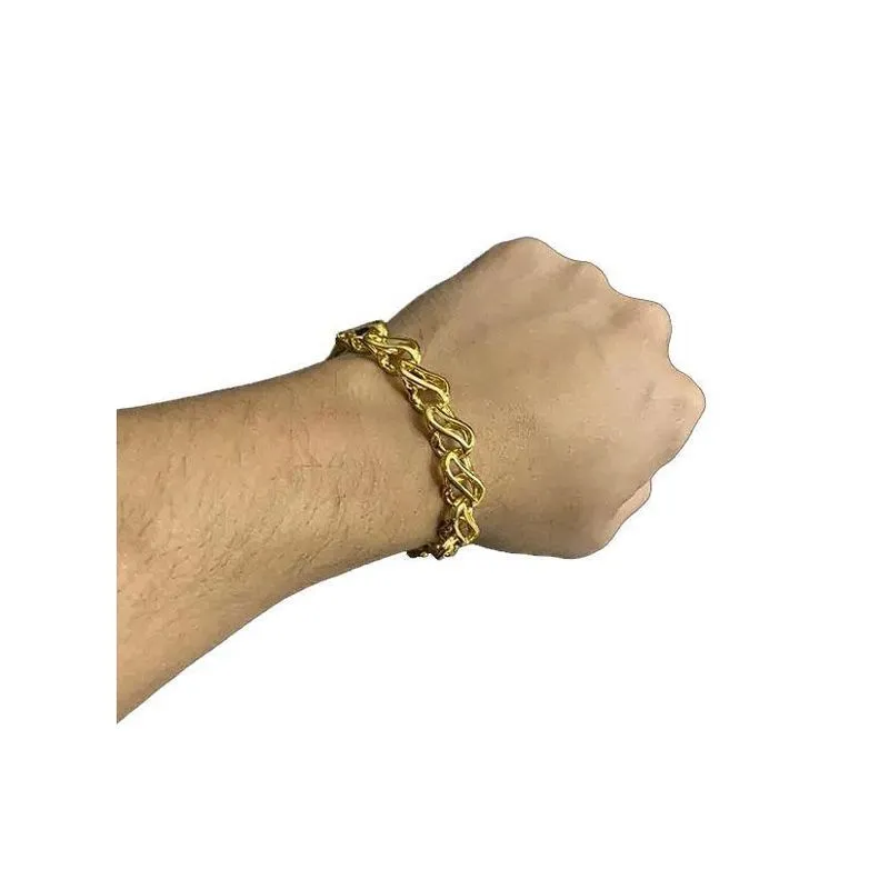 Pulseira Friso S Vazado 13Mm Fecho Jesus Cristo Banhado A