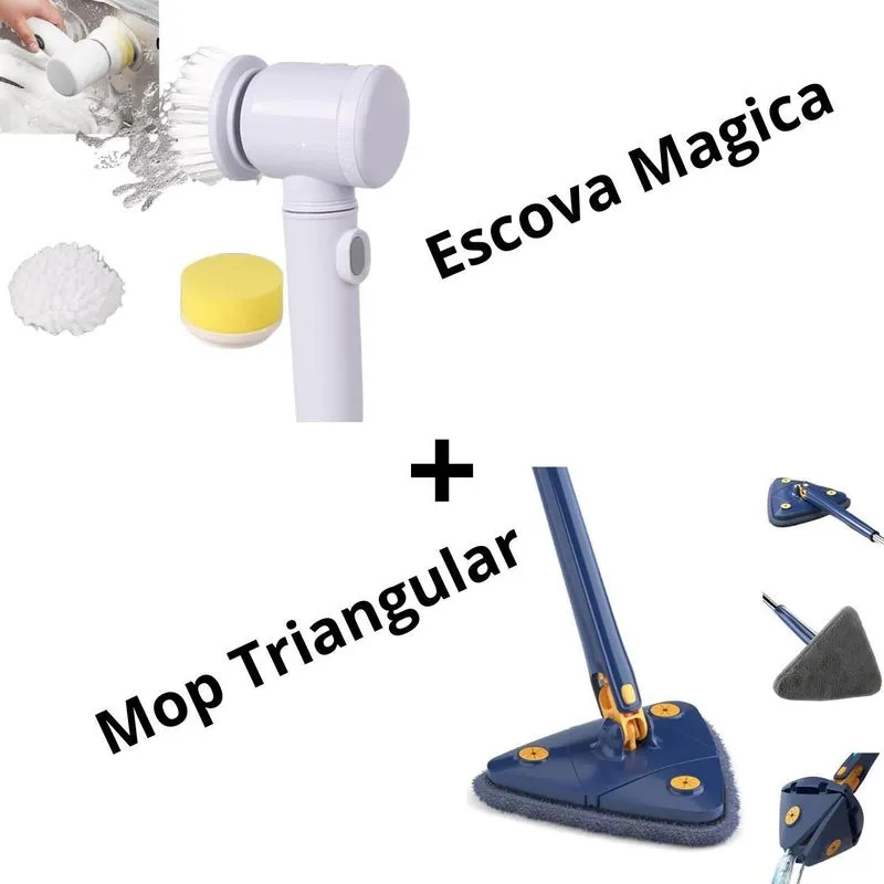 Kit Mop Esfregão Triangular + Escova Esfregão Elétrico