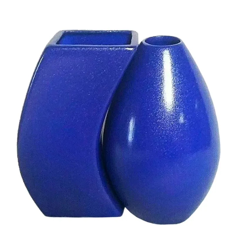 Par De Vasos Turim Em Cerâmica De Sala Decor - Azul Royal