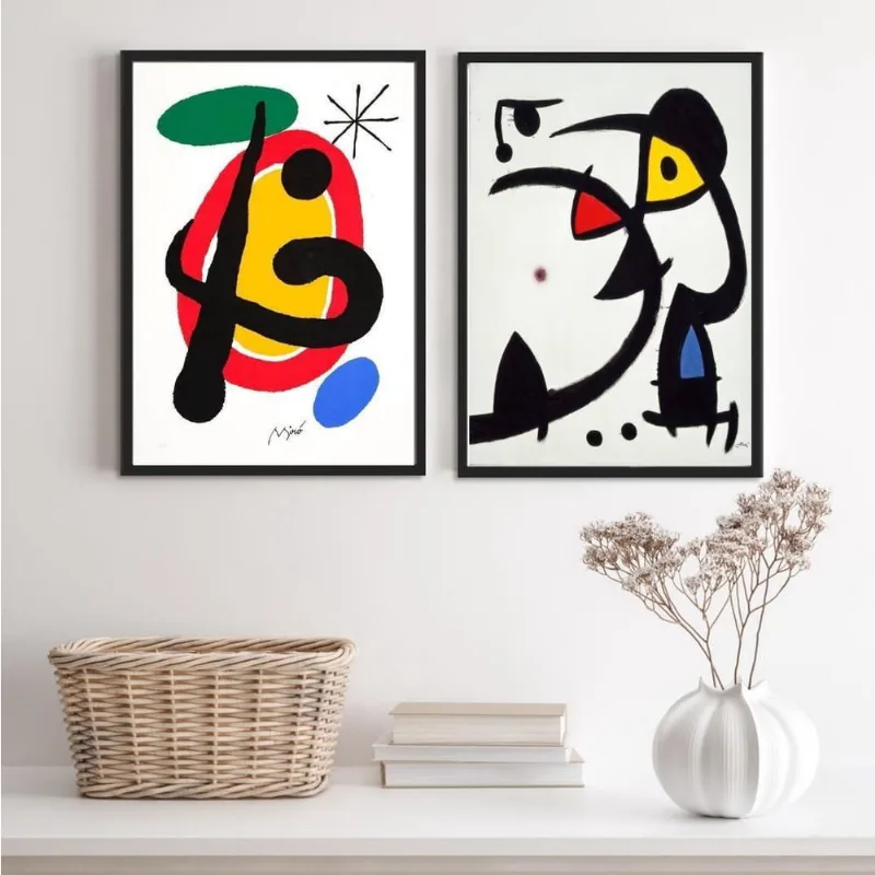 Kit 2 Quadros Abstratos Miró 24x18cm - Madeira Preta