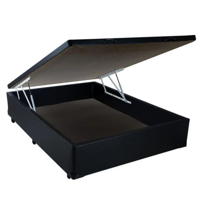 Cama Box Baú Casal Sintético Preto 38x138x188 - Rr Colchoes