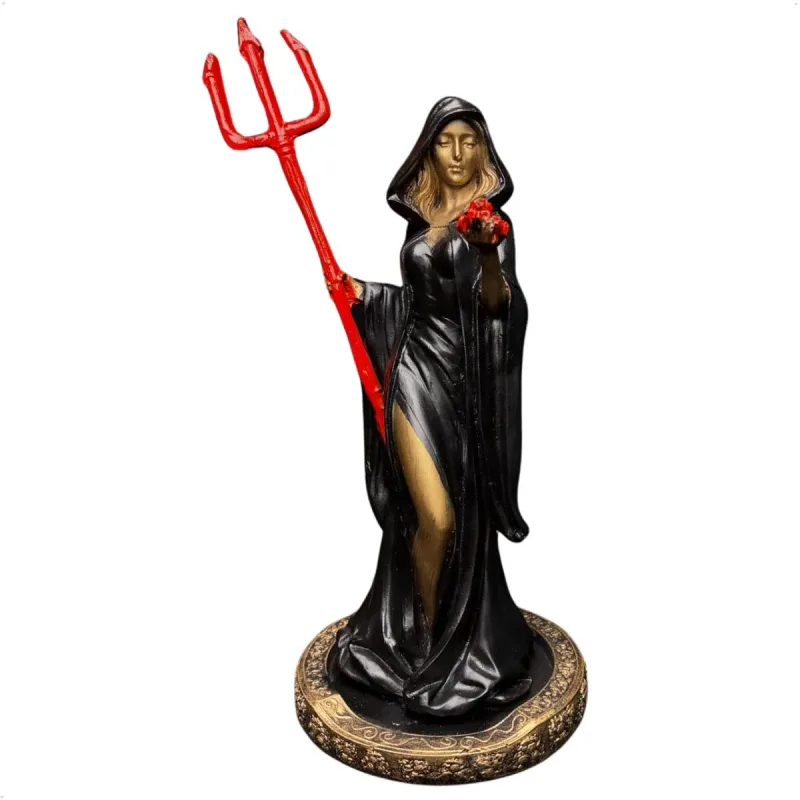Pomba Gira Capuz Dourado Preta 25cm Alt. - Resina - Umbanda Candomblé