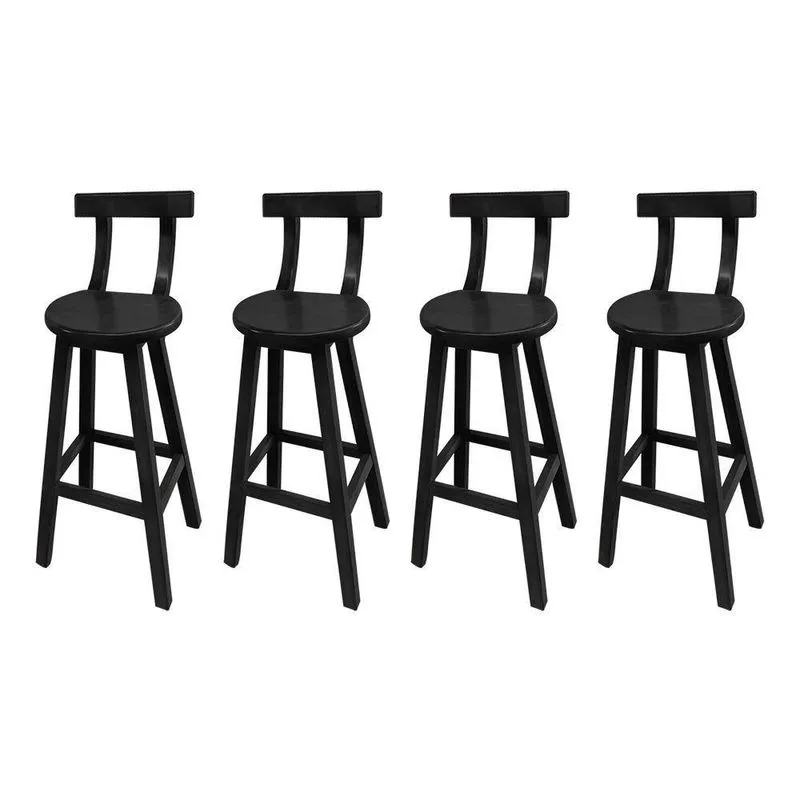 Kit 4 Bancos Altos Bistrô De Madeira Com Encosto Girafa Ideal Para Bar E Restaurante Preto - Preto