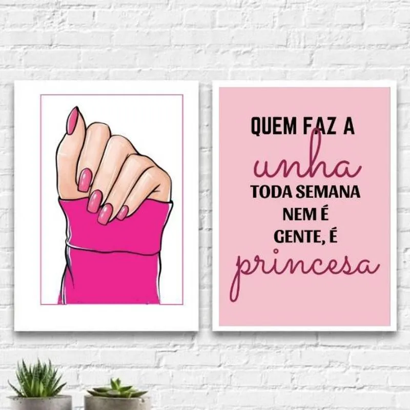 Kit 2 Quadros Quem Faz A Unha Toda Semana é 24X18Cm Branca
