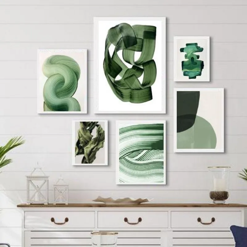 Composição 6 Quadros Decorativos Abstratos Verdes
