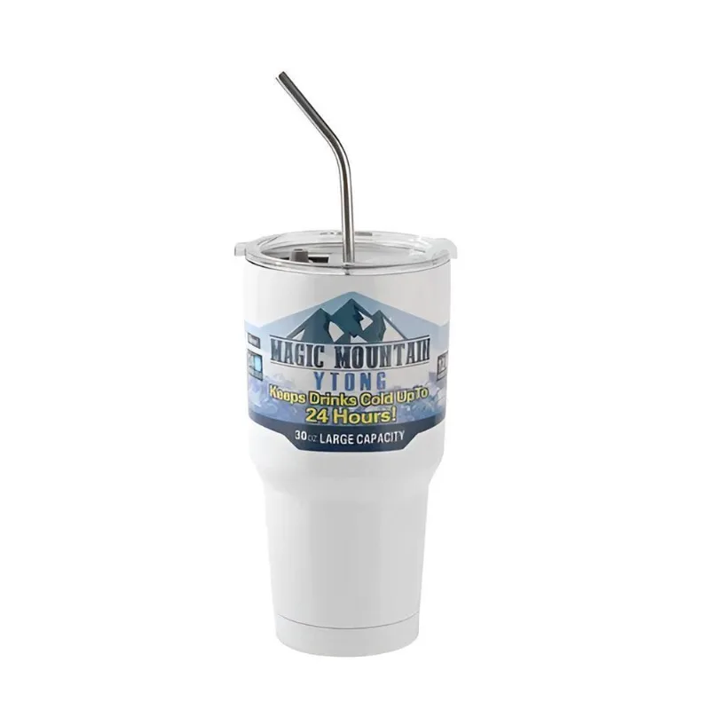 Copo Térmico Dupla Camada Com Canudo Inox 900ml Tampa Branco