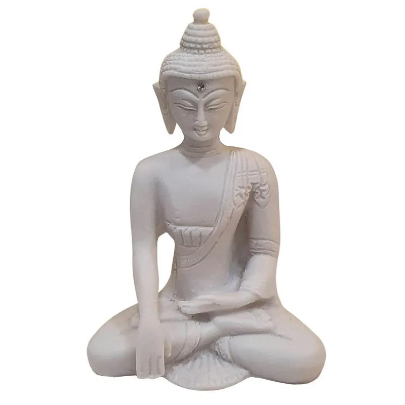 Escultura Buda Sidarta De Pó De Mármore Branco 15cm