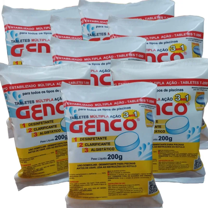 10 pedra cloro piscinas desinfetante clarificante genco 200G