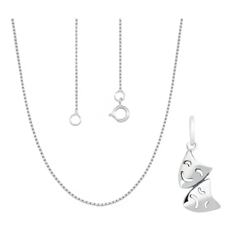 Colar Feminino Pingente Teatro Máscara Grega Prata 925