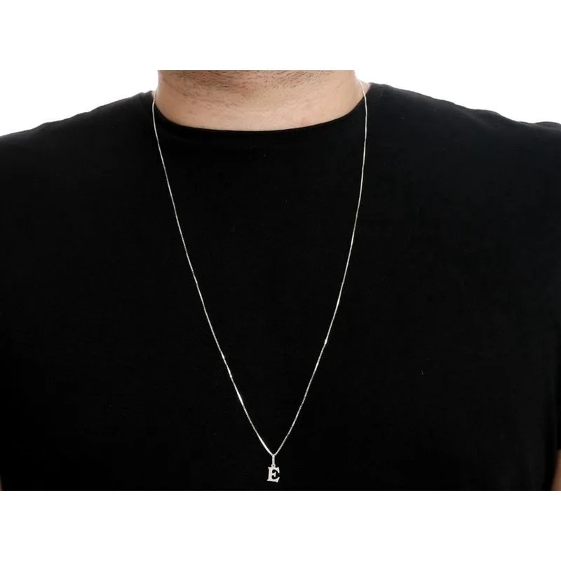 Corrente Masculina 70Cm Pingente Letra E Prata 925