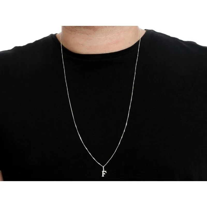 Corrente Cordão Masculino 70Cm Letra F Prata 925