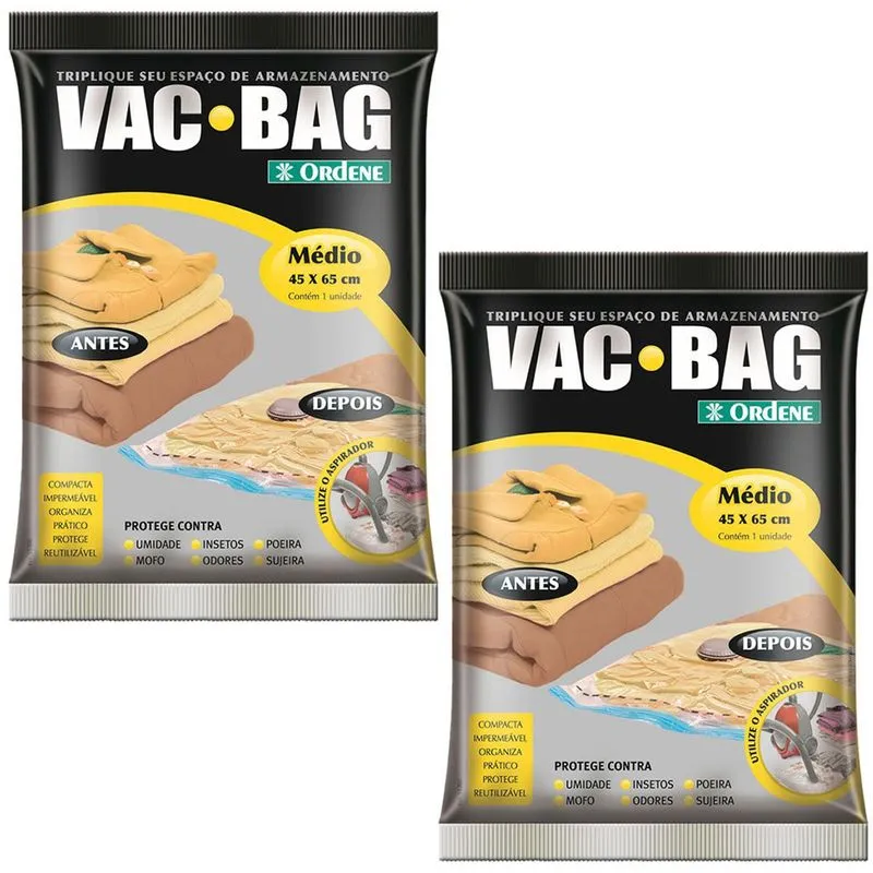 2 Saco Vácuo Vac Bag Ordene Médio 45x65 Reduz O Espaço Mala