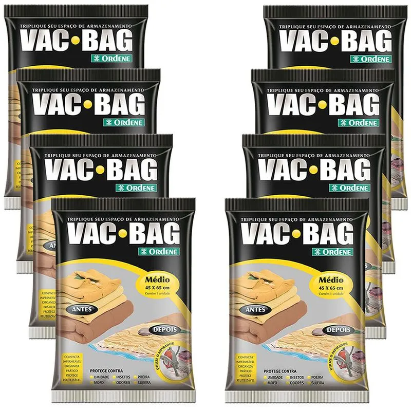 Saco À Vácuo Vac Bag Ordene Médio 45x65cm Original Kit 8 Pc