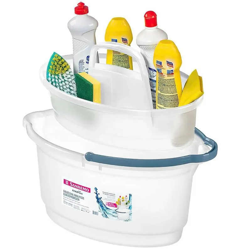 Balde 14L Oval Para Vassoura Rodo Mop + Bacia Limpeza Balaio