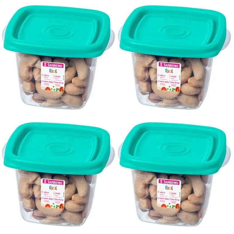 Kit 4 Pote Quadrado 200Ml Potinho Papinha Temperos Sanremo