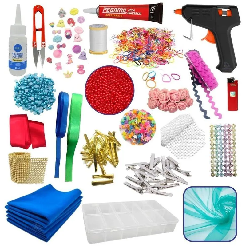 Kit Para Laços, Artesanato - Feltro, Pérolas, Fita De Cetim