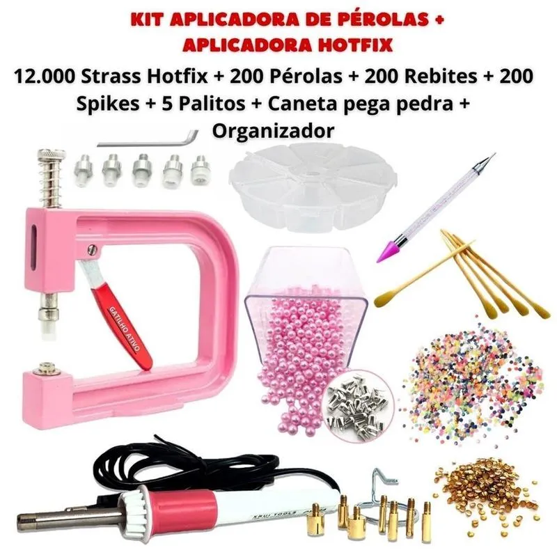 2 Kits Aplicadoras De Perolas Strass Spikes Organizador