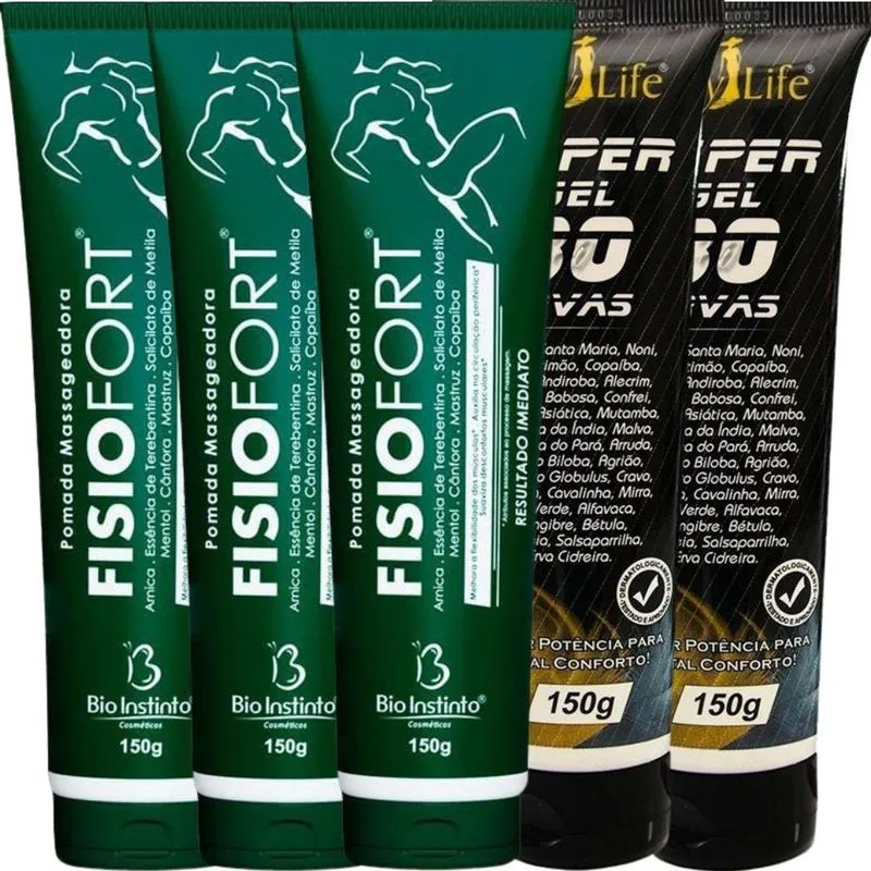 Kit 3 Pomada Massageadora Fisiofort + 2 Super Gel 30 Ervas