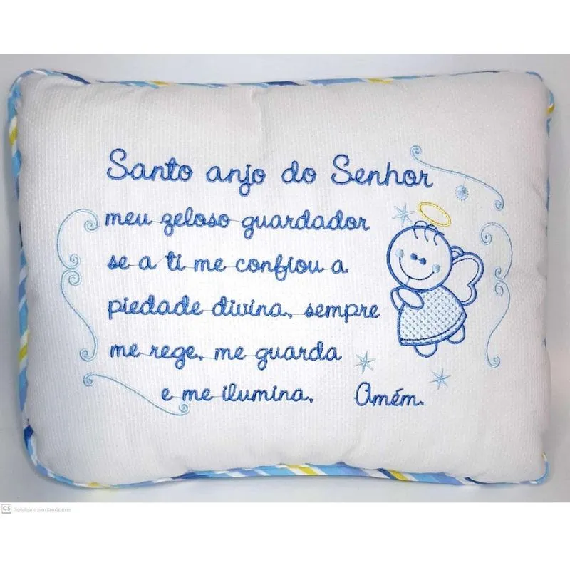 Travesseiro Infantil 28x35cm Oração Santo Anjo Azul Bebê Anjo