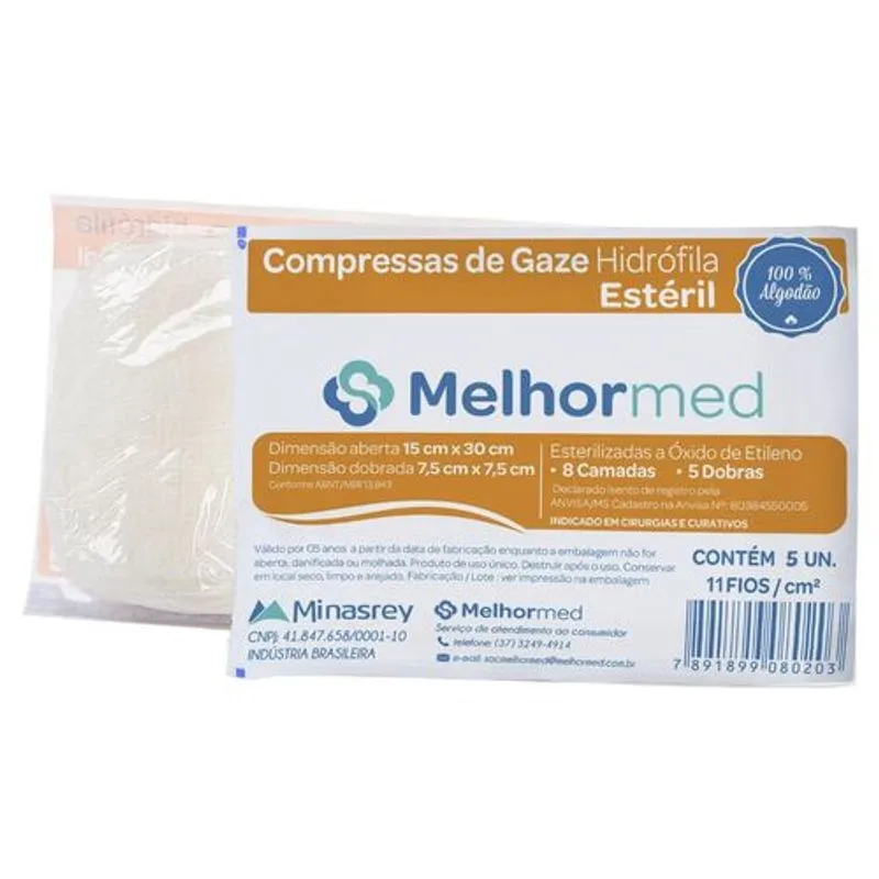 Gaze Esteril 13 fios Melhormed - 5 unidades