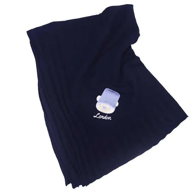 Manta Bebê Tricot Tricô Bordada Caixa Azul Marinho 80x1,00m
