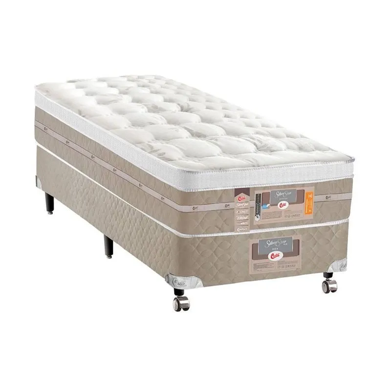 Cama Box + colchão Solteiro Castor Pocket Silver Star Air One Face 72 x 78 x 188