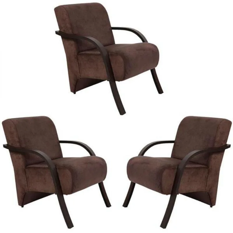 Kit 3 Poltronas Decorativas 1 Lugar Santa Tecido Marrom