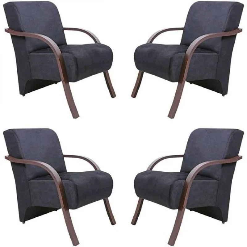 Kit 4 Poltronas Decorativas 1 Lugar Santa Rita Suede Grafite