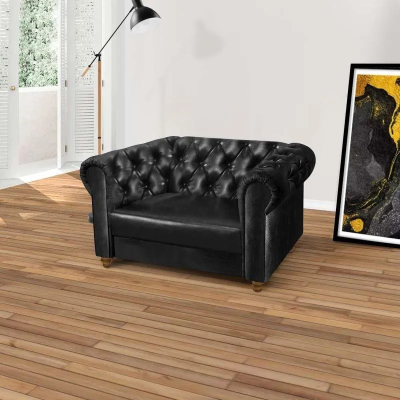Poltrona Chesterfield Capitonê Corino Para Sala Art Estofados Viena Preta