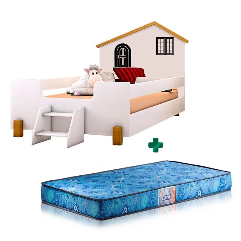 Cama Montessoriana Casinha Infantil Branco Preto Belíssima Divaloto Com Colchão Gazin