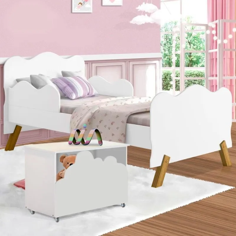 Cama Infantil Angel Branco vj Com Baú De Brinquedos Alegria Branco Divaloto