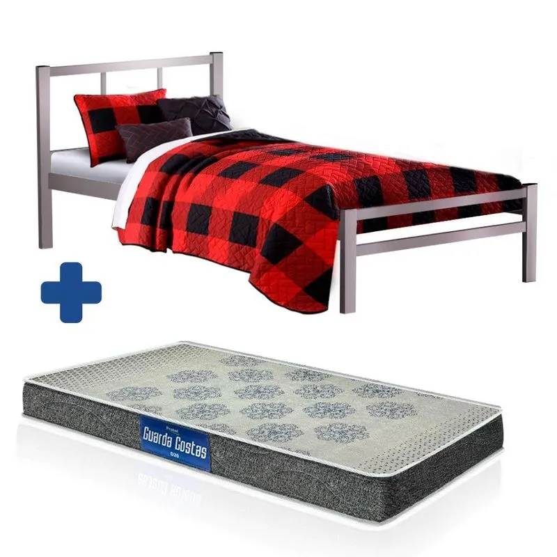 Cama De Solteiro De Ferro 88 Lais Cinza Primoart Com Colchão Probel D20