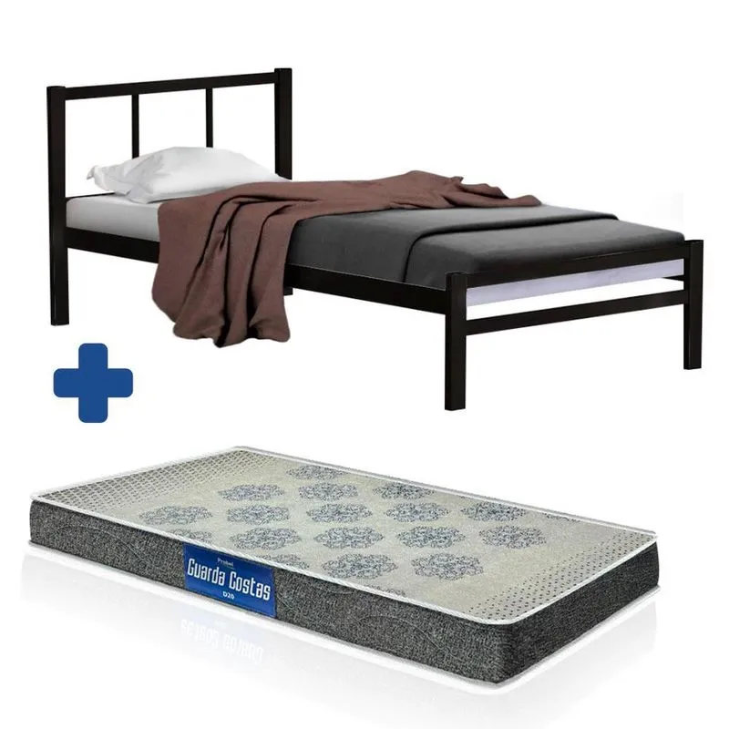 Cama De Ferro Tubular Solteiro 88 Resistente Laís Preto Primoart Com Colchão Probel D20