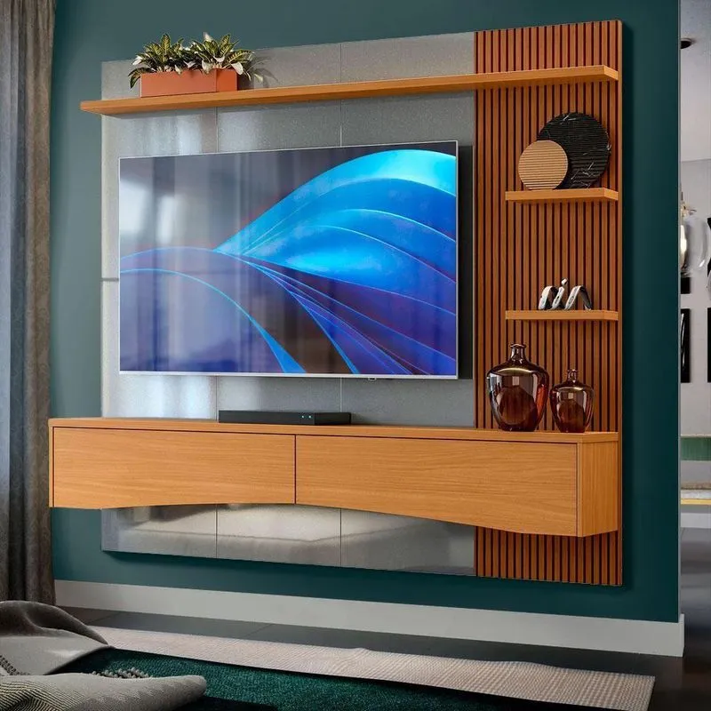 Painel Para Tv Até 65 Polegadas Cinza Perolizado E Marrom Lacey Shop Jm