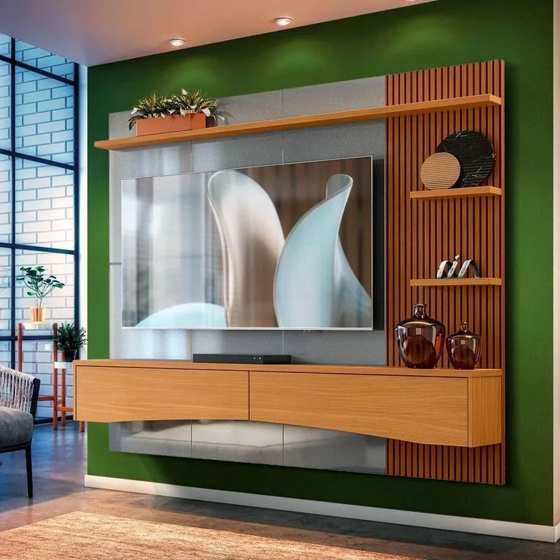 Painel Grande Para Sala Até 65 Polegadas Cinza Perolizado E Marrom Dakota Shop Jm