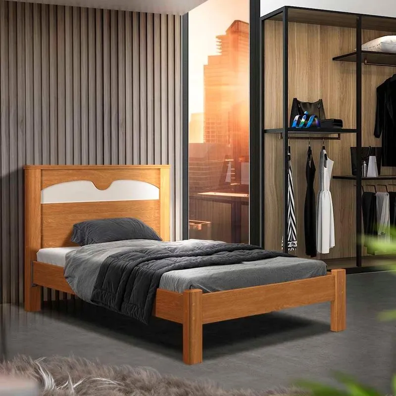Cama De Solteiro 100% MDF Com Colchão Nature Off White Flex Pilut Shop JM