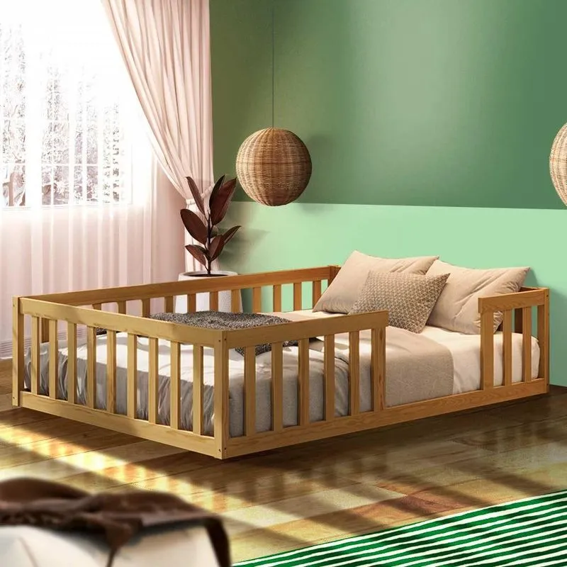 Cama Casal Com Grade De Proteção Nogueira Com Colchão Daron Shop Jm