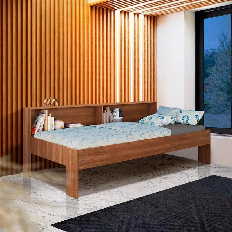 Cama Solteiro Com Nichos Nogal Sierra Shop jm