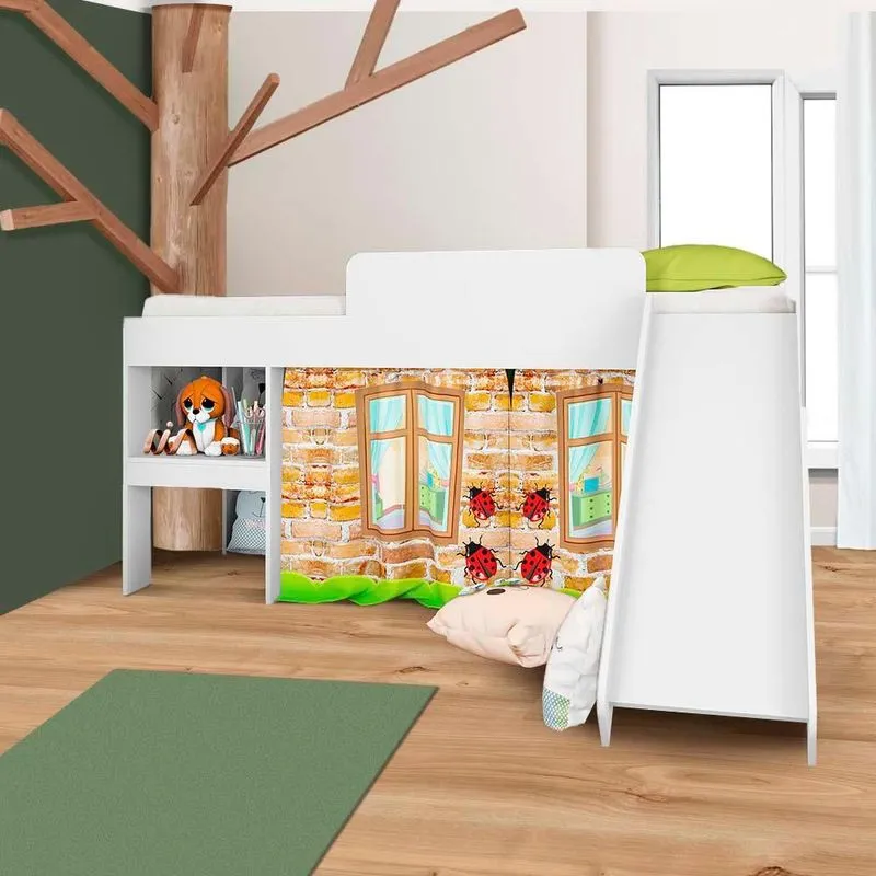 Cama Infantil Elevada Com Escorregador Solteiro Branco Adventure Shop jm