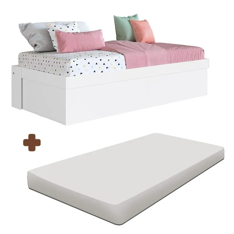 Cama Multifuncional De Solteiro Com Baú E Colchão Branco Elpe Shop Jm