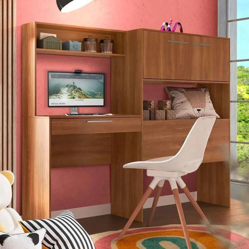 Escrivaninha Para Quarto Com Armário 2 Portas E Gaveta Nogal Clary Shop Jm