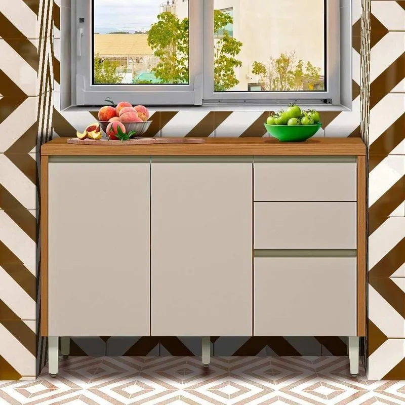 Balcão Cozinha Gabinete 1,2m Nature Off White Doda Shop Jm