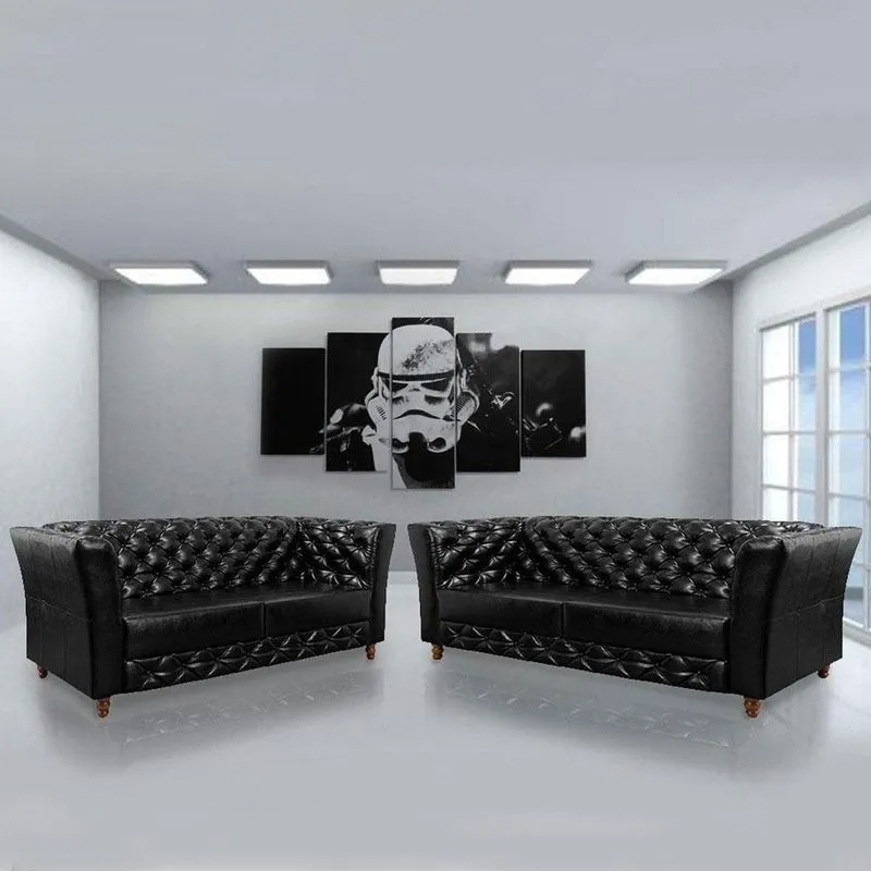 Conjunto Sofá Chesterfield Em Courissimo 2 E 4 Lugares Preto
