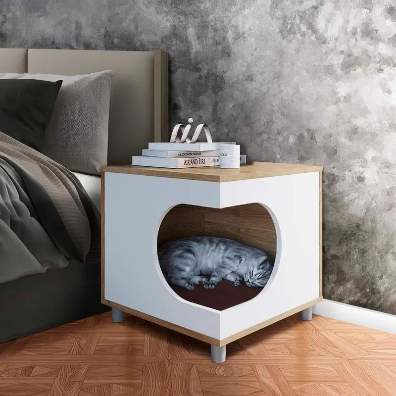 Mesa Lateral E Apoio Casinha Para Pet 45 Cm Com Almofada Aveiro Oak Branco Mochi Jm Móveis
