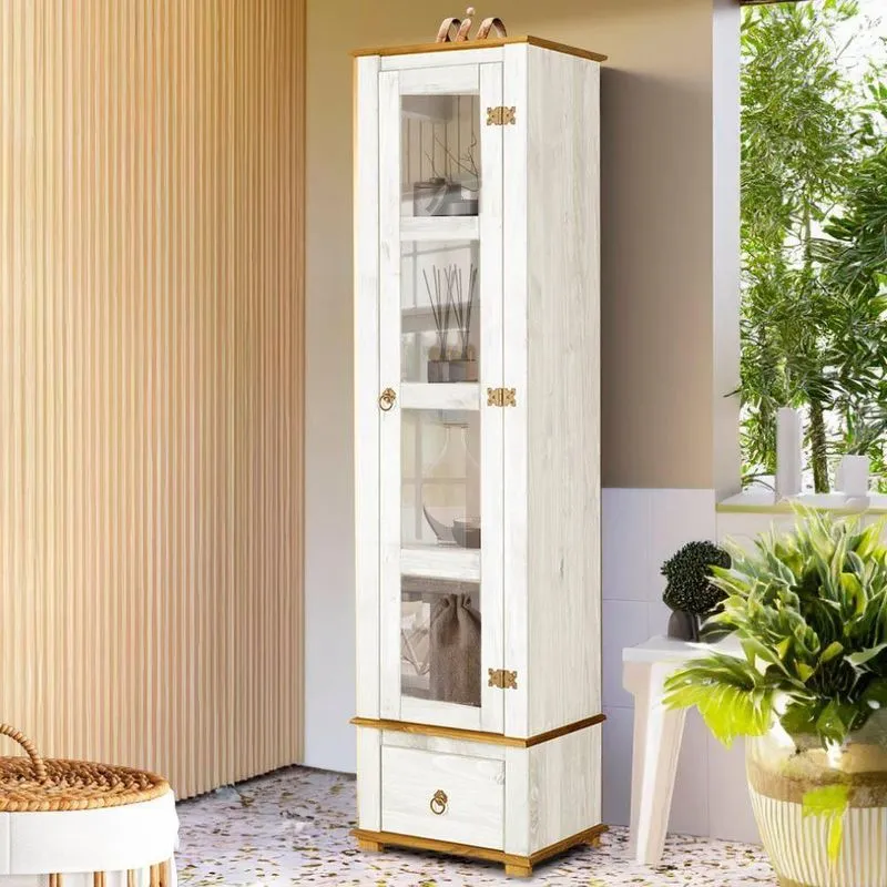 Paneleiro Madeira Maciça 01 Porta Em Vidro Branco Garapa D151 Shop Jm
