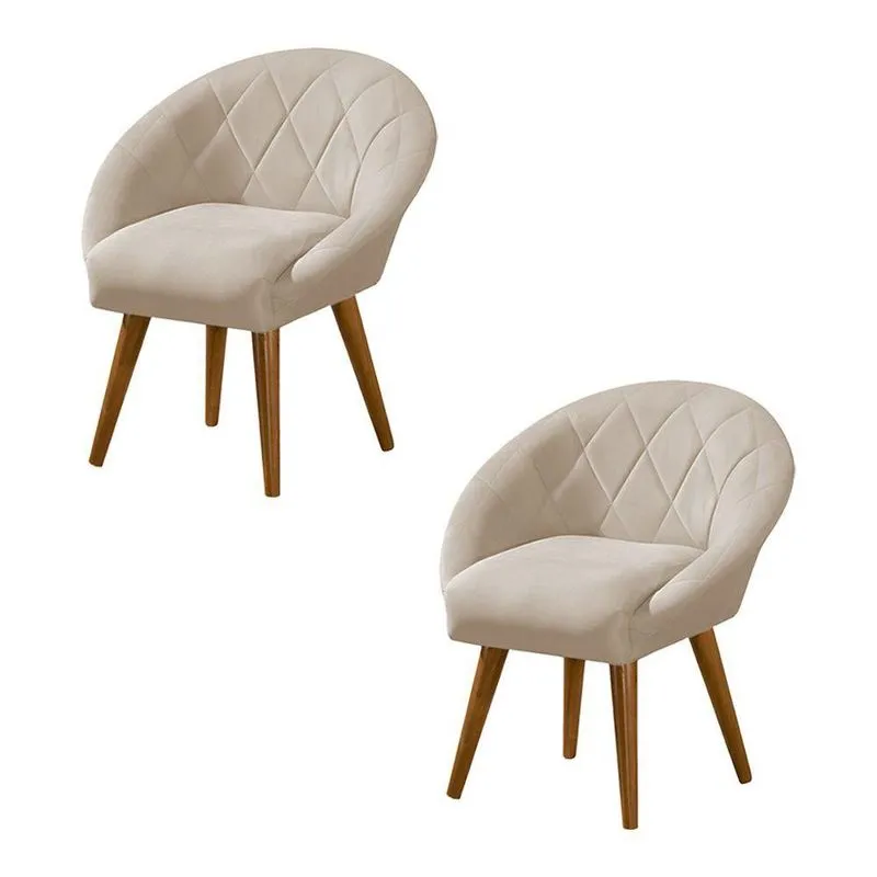 Kit 2 Poltronas Canastra Decorativa Para Recepção Estofado Veludo Bege Pés Palito - Bege