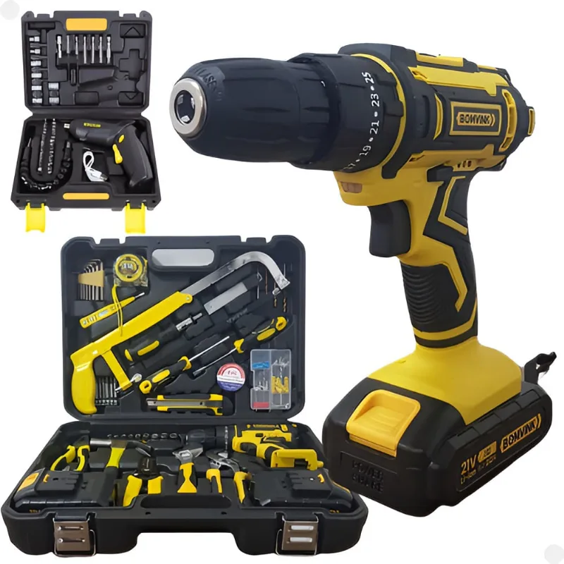 Kit 2 Maletas Parafusadeira + Furadeira Elétrica Portátil