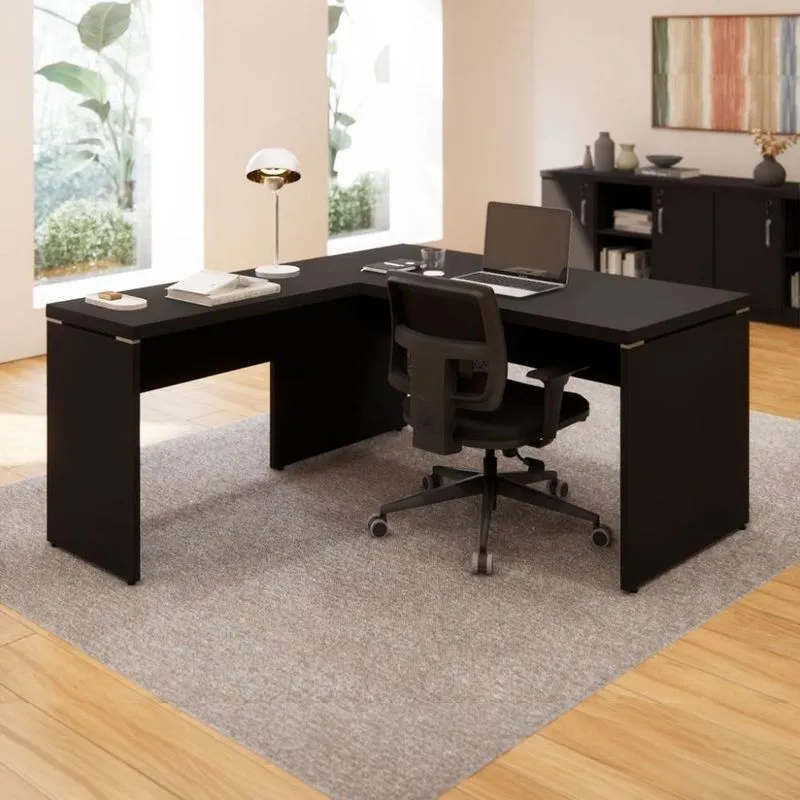 Mesa De Escritório Em L F5 Office Moderno MDP 150cm Preto F5 Office