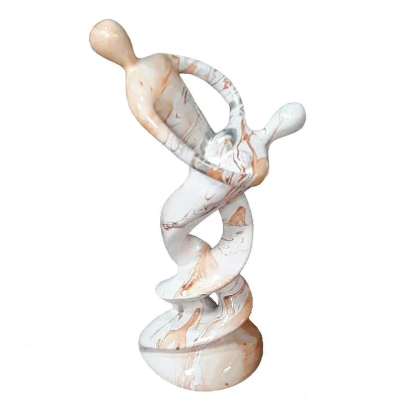 Estatueta Casal Apaixonado Amor E Equilíbrio Em Cerâmica - Laranja Mescla